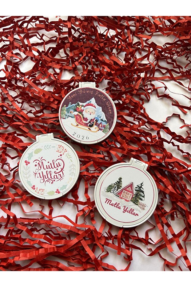 Mini cep aynası yılbaşı temalı ( 5 adet ) - 2