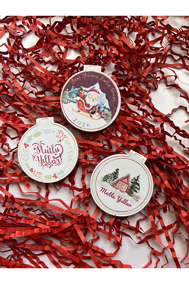 Mini cep aynası yılbaşı temalı ( 5 adet ) - 1