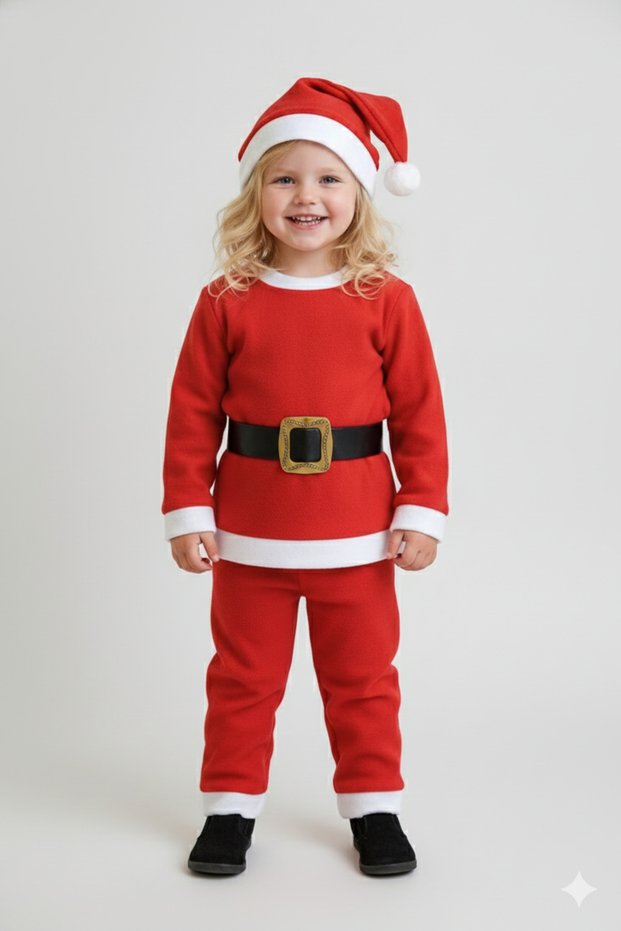 3-4 Years Old Children's Santa Claus Costume - Christmas Dress Set with Hat and Belt