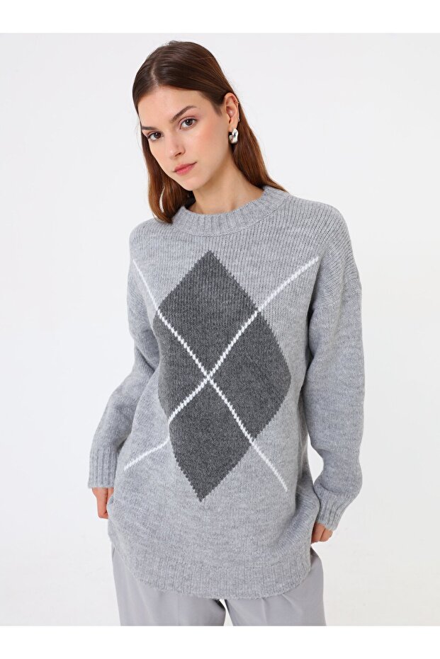 سترة منقوشة بنمط البقلاوة - رمادي - - 1