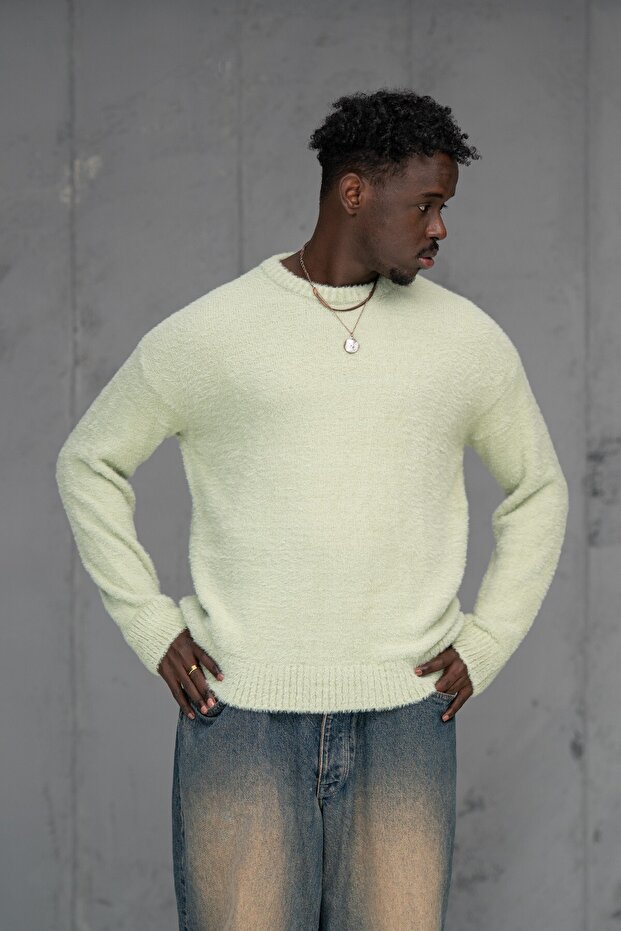Oversized Shaggy Furry Crew Neck Loose Sports Sweater