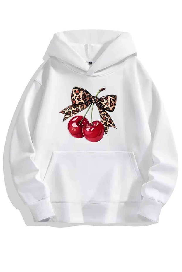 Women's Hooded Sweatshirt with Cherry Print Detail - Plus Size Sweatshirt
