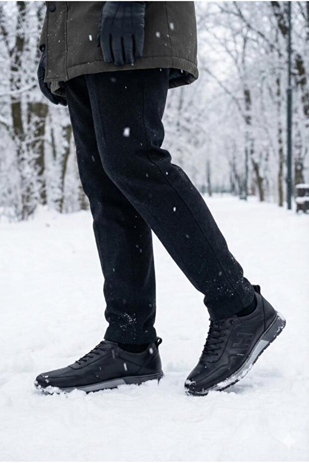 Men's Black 100% Genuine Leather Orthopedic Casual Shoes Sneaker Hunter