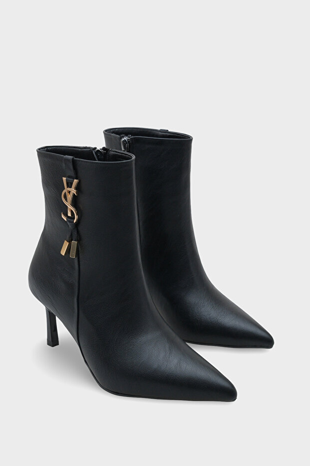 Women's Heeled Boots with Gold Buckle Detail