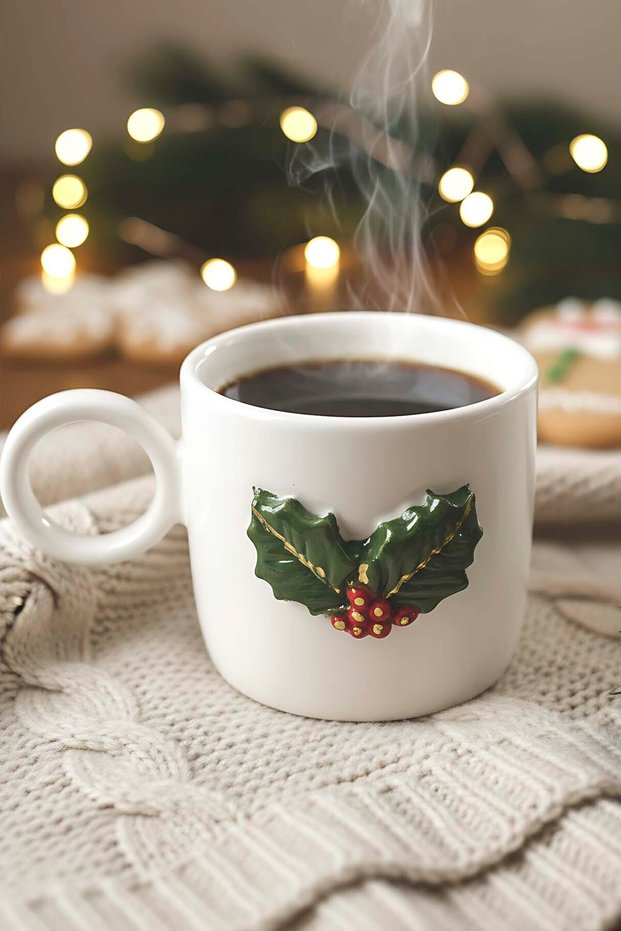 Kokina Amore 24 K Gold Decorated Handmade Christmas Gift Ceramic Double Coffee Cup, Mug, Tumbler