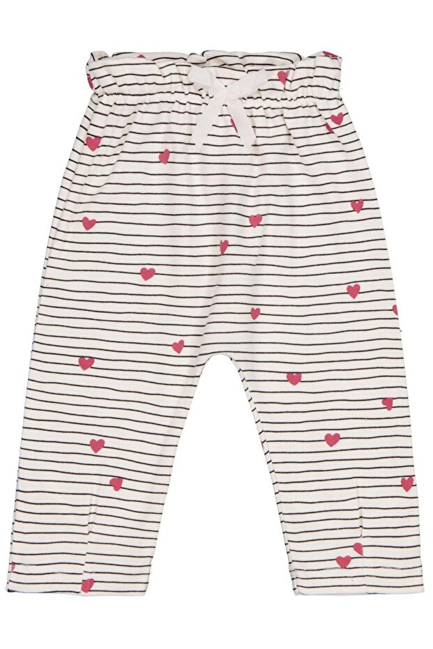 Waist Drawstring Stripe Heart Embroidered 6-18 Months Single Bottom Baby - Ecru 12-18 Months