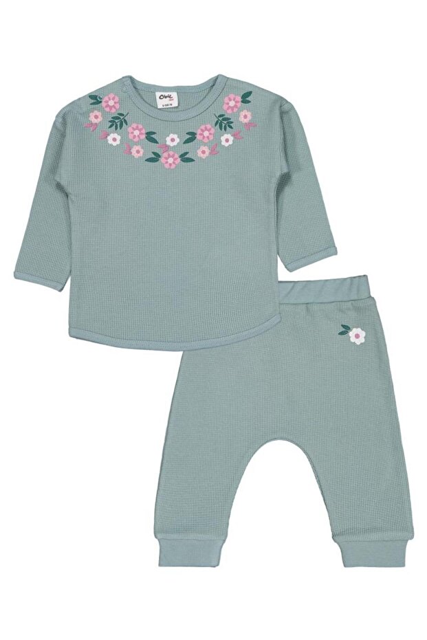 Flowers Printed 6-18 Months Set - Green