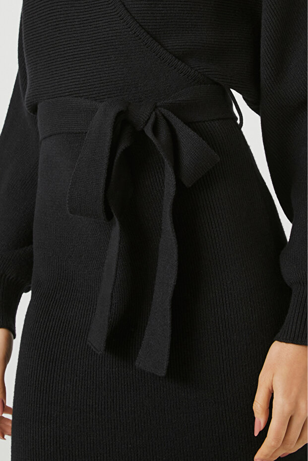 Triko Bağlamalı Midi Elbise - 3