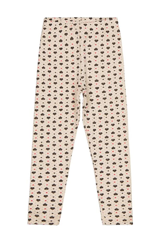 Heart Patterned Leggings for Ages 6-9 - Ecru 6-7 Years