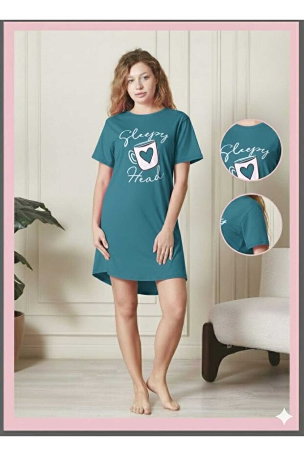 Tunic Relax Mold Nightgown Home Wear Front Printed, Skirt Oval, Long T-Shirt