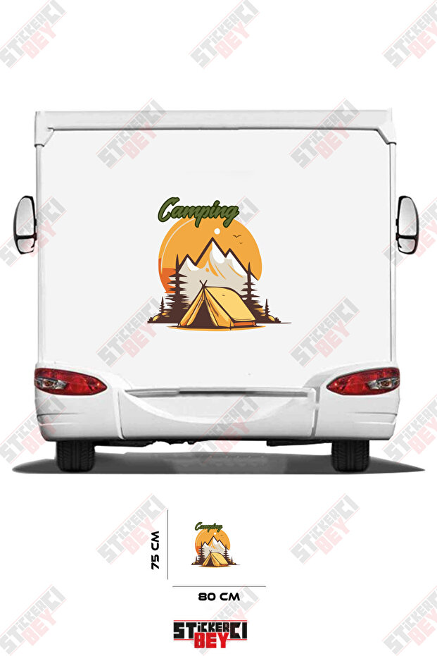 Campeging Written on the Mountain and with a Tent Image Caravan Sticker Decal
