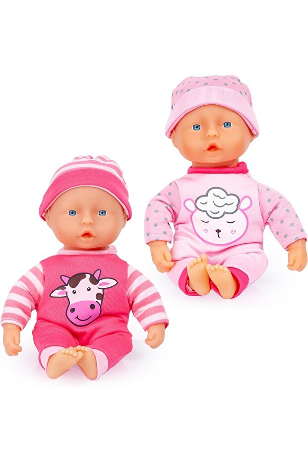 92002AF Two 20 cm Baby Dolls with Pattern, Soft Body, Practical Size