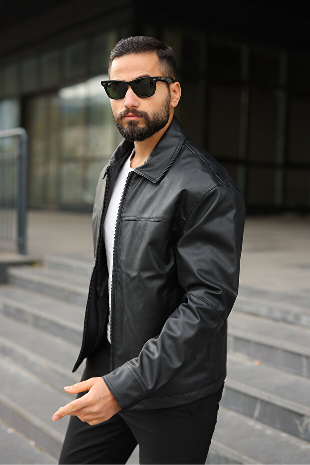 Jachetă din piele elegantă, rezistentă la apă, Relax Fit basic - 2