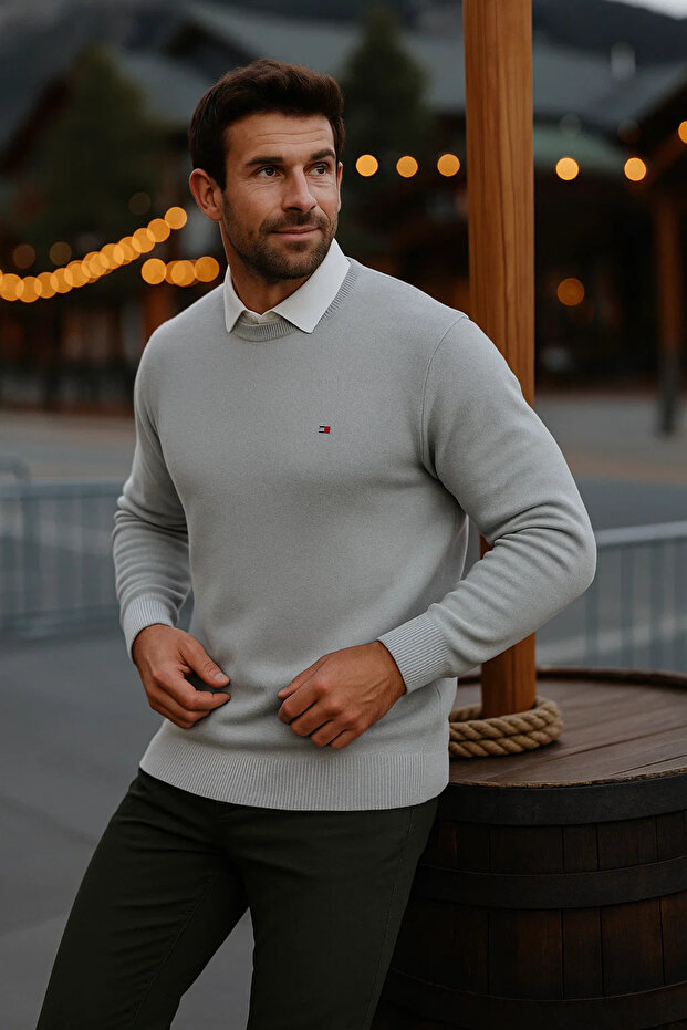 Erkek Basic Kışlık Uzun Gri Kazak - 1