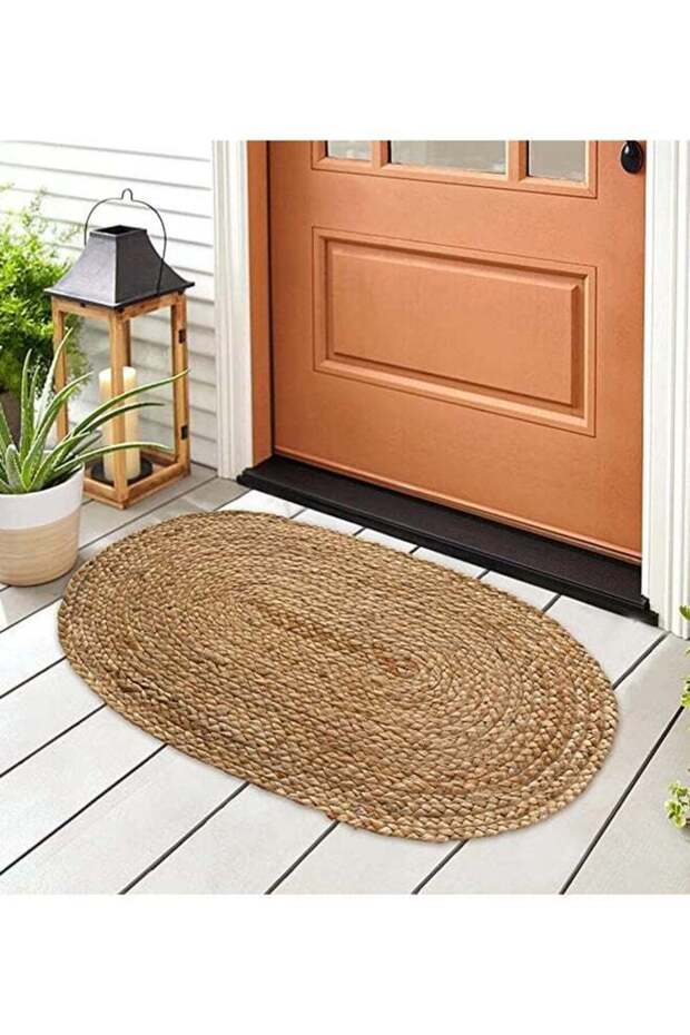 OneDcor Oval Jute Rug 120x80 cm Non-Slip Hand-Braided Reversible Area Rug