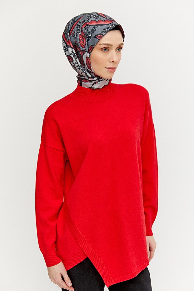 Asimetrik Kesim Basic Triko Tunik - 3