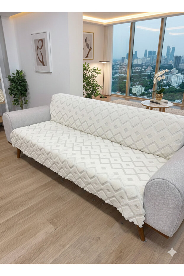riselerhome Carie Kabartmalı Yumuşak Tüylü Koltuk Örtüsü Çok Amaçlı Koltuk Şalı Kaymaz Süngerli (160x200 cm)