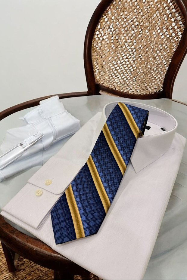 Microfibre 8 cm Striped Dark Blue Tie Kr-02