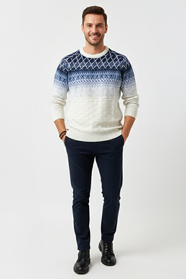 سترة منقوشة برقبة دائرية للرجال - 2