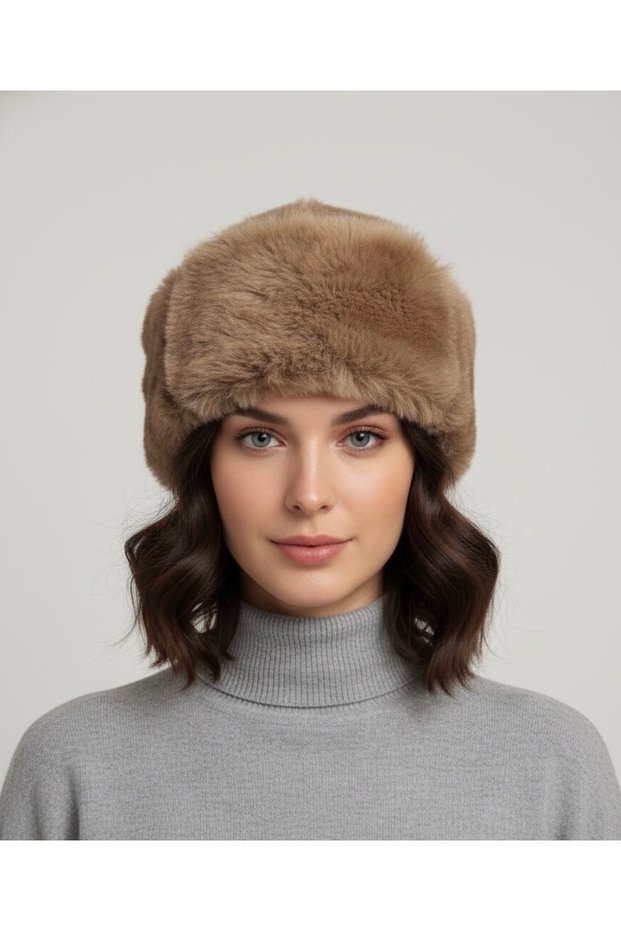 Beige Faux Fur Plush Kalpak - Women's Furry Hat
