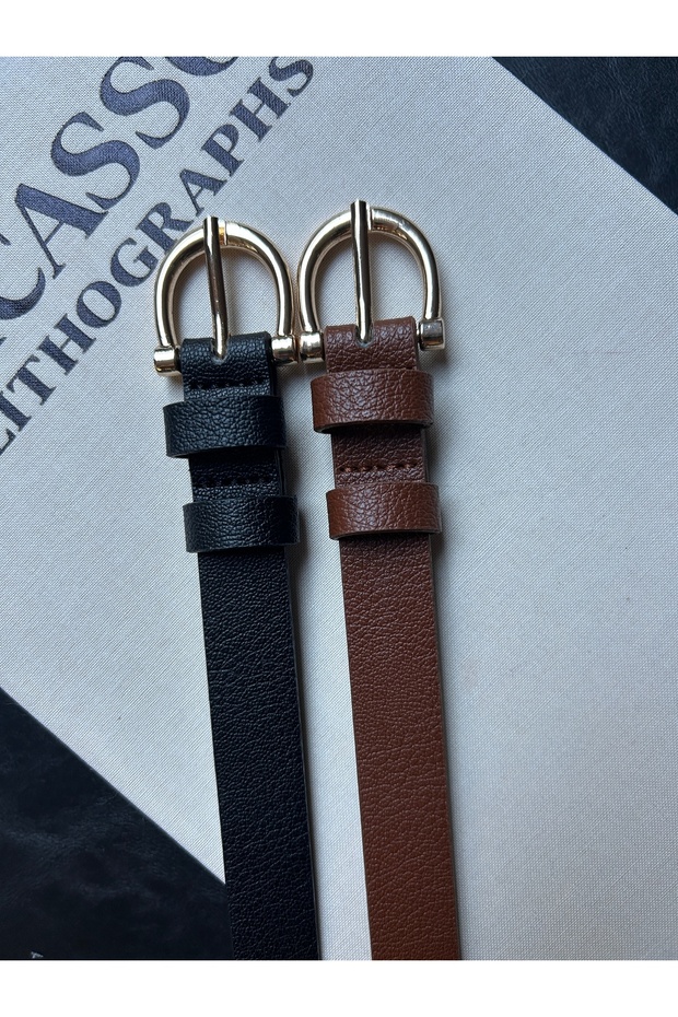 2-Pack Jeer Half Moon Patterned Women's Gold Buckle Belt Jacket Belt Dress Belt Trouser Belt