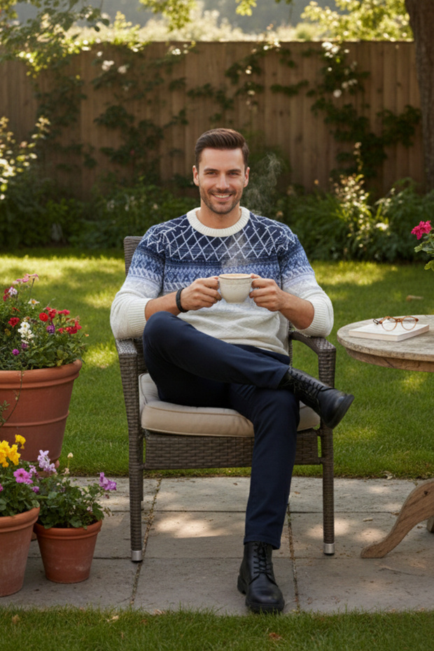 سترة منقوشة برقبة دائرية للرجال - 3