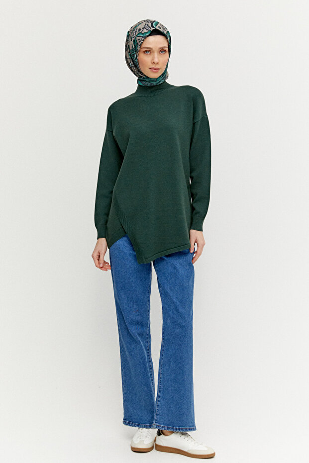 Asimetrik Kesim Basic Triko Tunik - 1