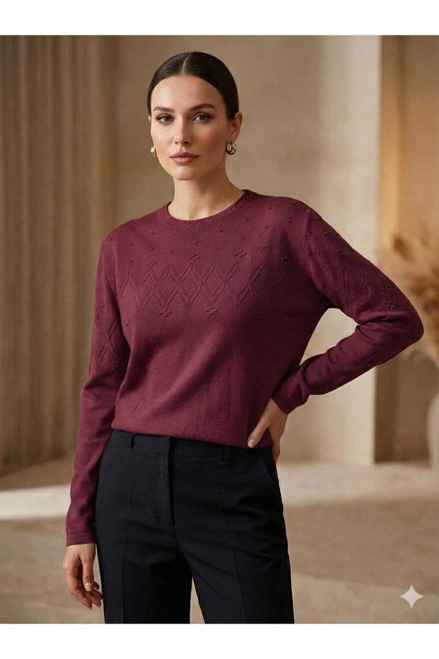 Elegant Patterned Detail Women's Knitwear Seasonal Sweater 115