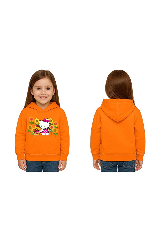 Unisex Hello Kity Printed Children's Swaetshirt Printed Hooded 3 Thread Rasterated