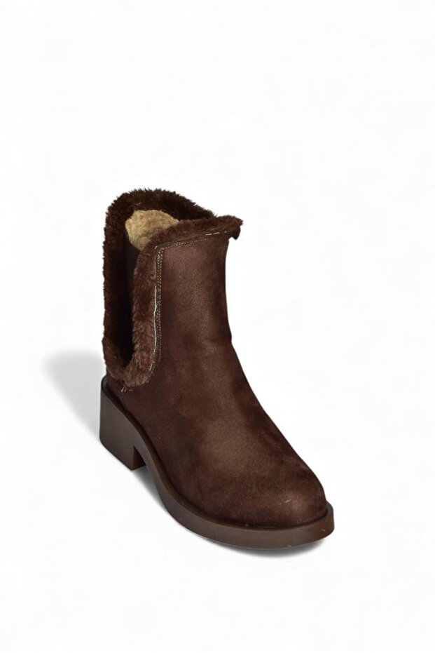 V674121402 Brown Fur Lined Low Heel Women's Boots