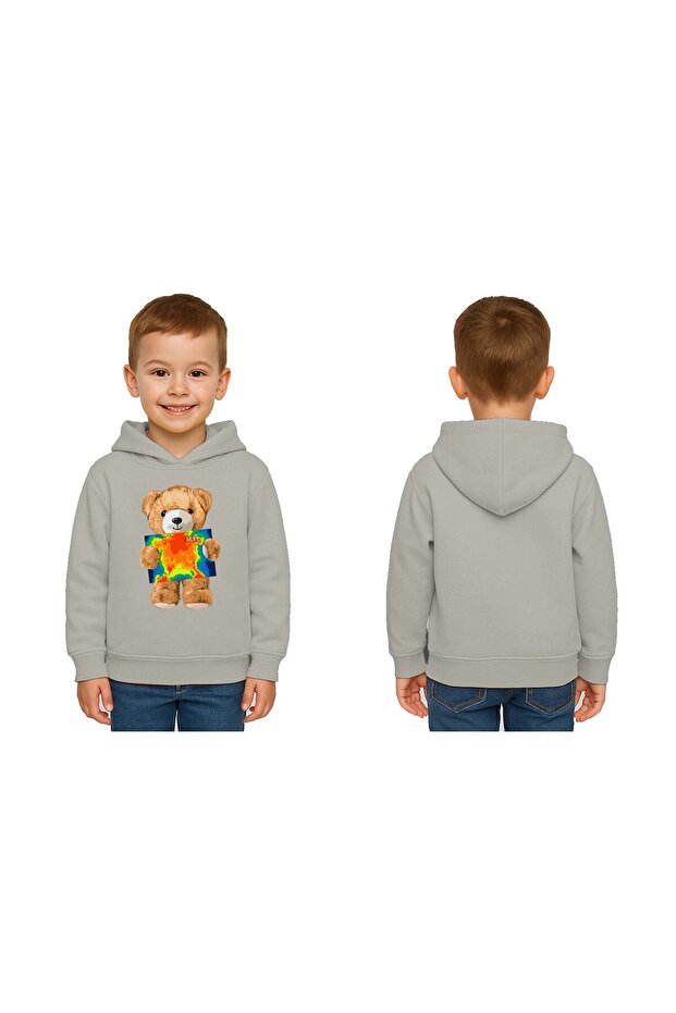 Unisex Teddy Bear Bear Printed Children's Hooded Swaetshirt 3 Thread Raised