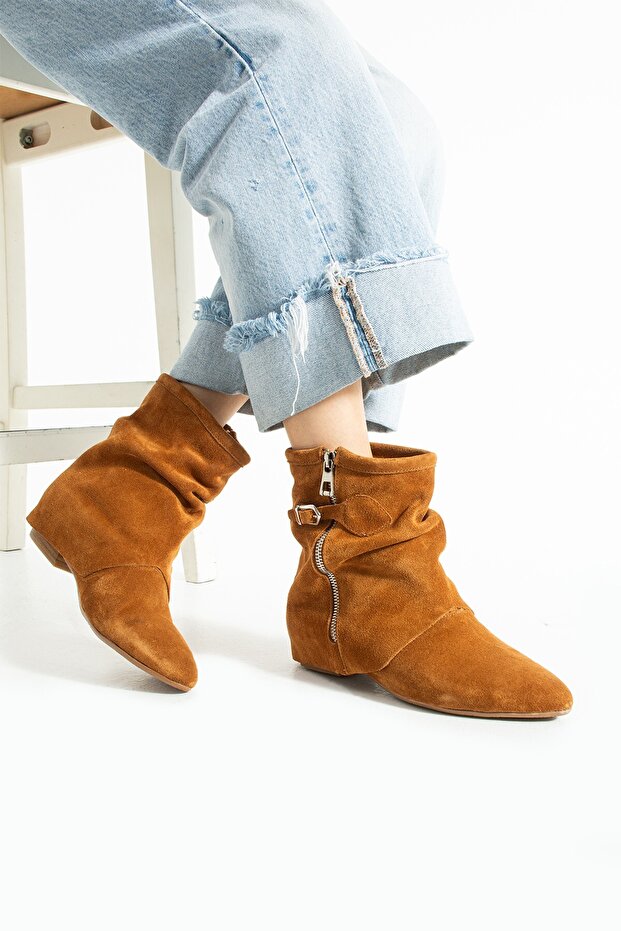 Eva Women's Suede Detailed Tan Flat Heel Casual Boots