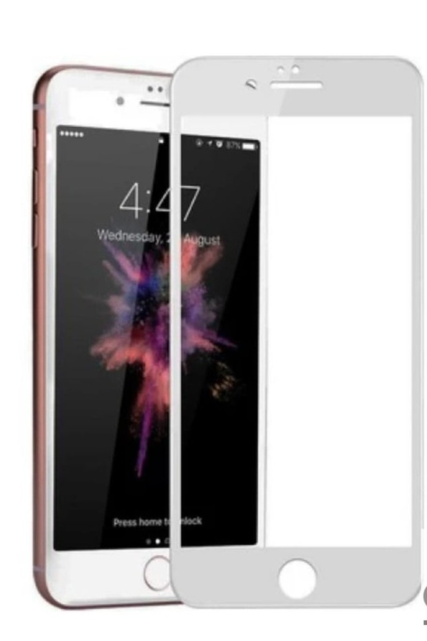 واقي شاشة زجاجي متوافق مع هاتف iPhone 7 Plus/8 Plus يغطي الشاشة بالكامل باللون الأبيض - 1