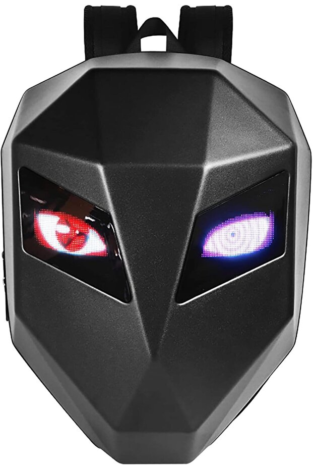 KWQ Rainbow Knight LED Backpack - Motorcycle Backpack for Men with LED Eyes - Black, Large