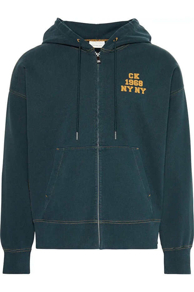 Ls Washed Premium Vintage Logo F Men's Green Zippered Sweatshirt