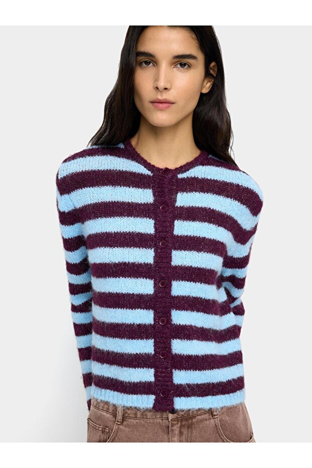 Çizgili Örme Hırka - 1