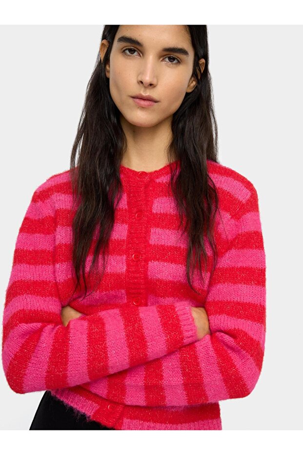 Çizgili Örme Hırka - 1