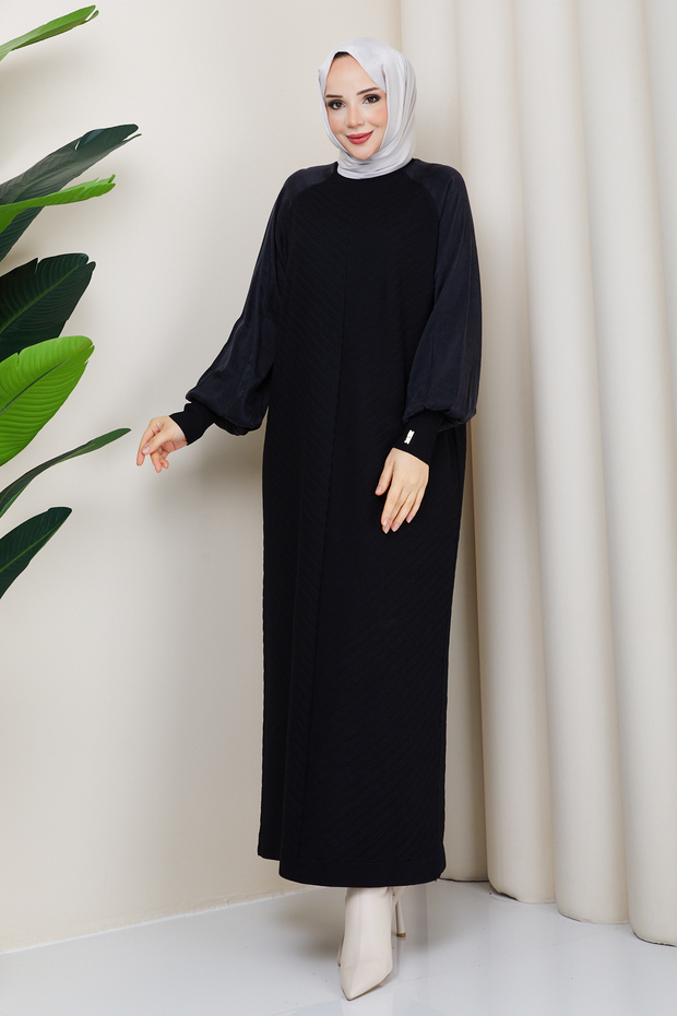 Women's Sleeve Silk Cupra Half Turtleneck Mercerized Knitwear Dress