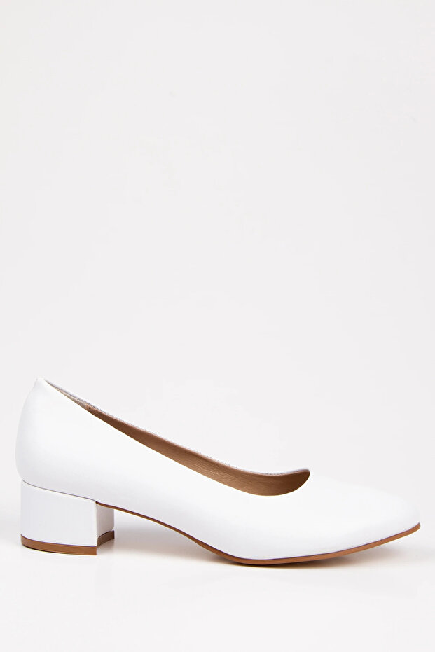 Women's Short Thick Heeled Casual Shoes White