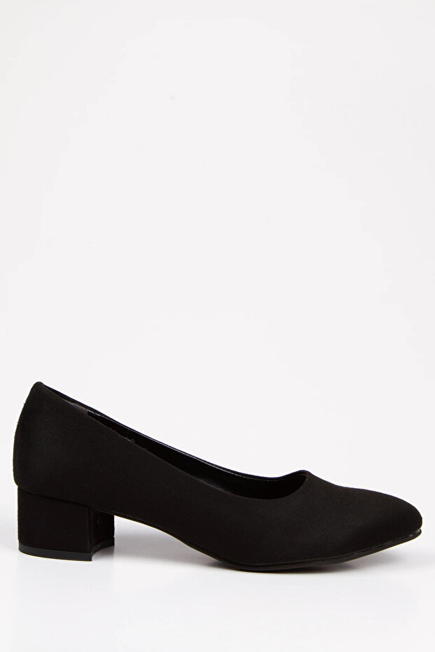 Women's Short Thick Heeled Casual Shoes Black Suede