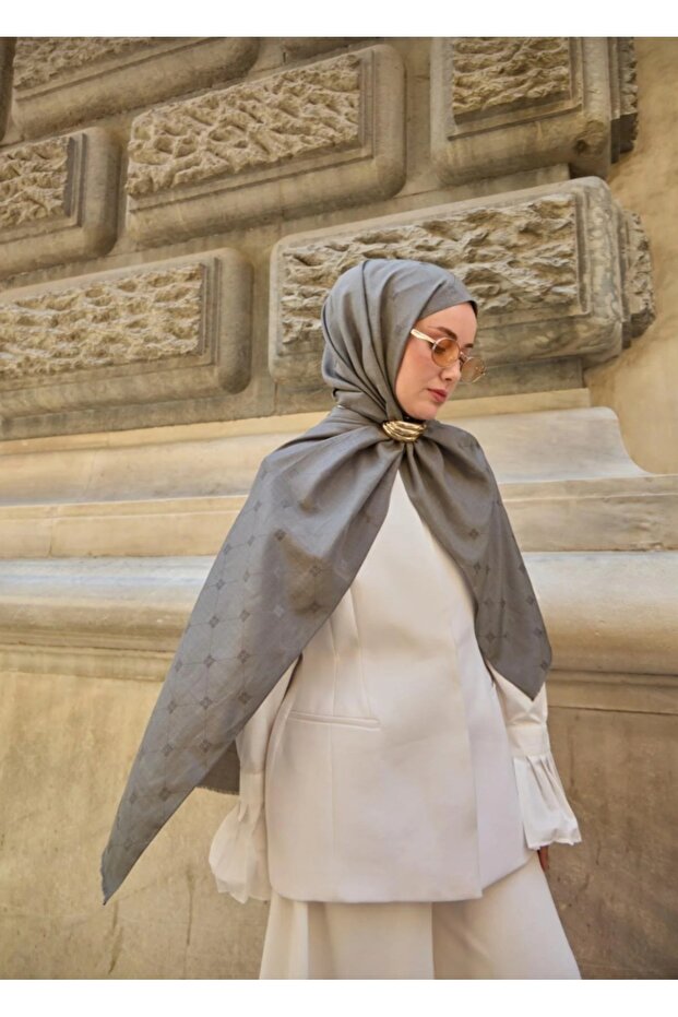 Monogram Pamuk İpek Şal - 3