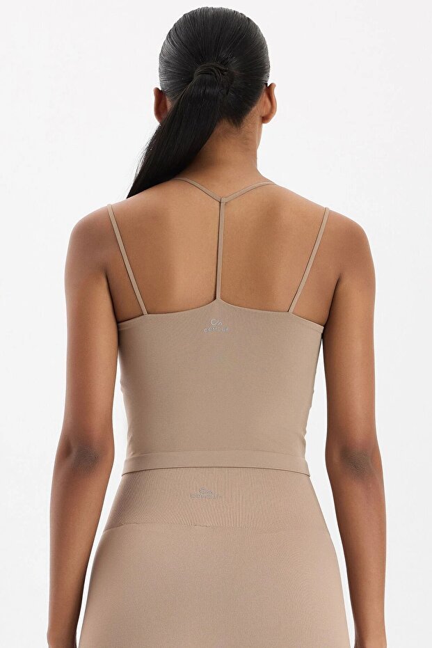 Double String Strap Padded Tank Top Mink - 1