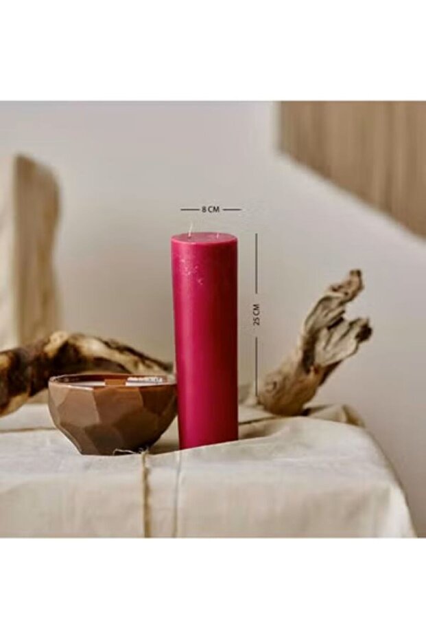 Handmade Set of 2 Pillar Candles with 2 Flame Wicks – Unscented - Size 8 x 25 cm – Burgundy Color