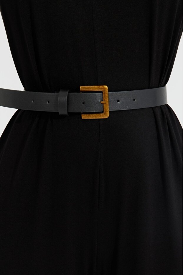 Women's Black Square Buckle Belt Be233