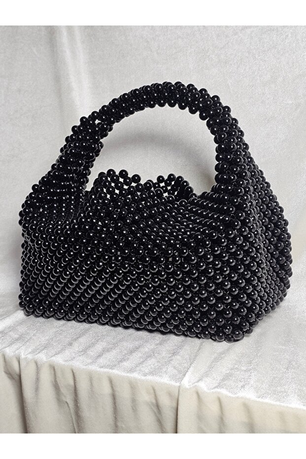 Black Beaded Women's Handbag – Knitted Evening Dress and Casual Bag