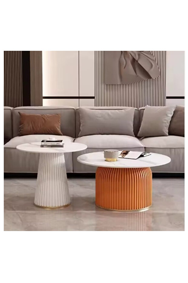 طقم طاولات قهوة مكون من قطعتين، طقم طاولات جانبية عصرية للقهوة، طاولة مقهى، طاولة جانبية للأريكة، طاولة جانبية، طاولة وجبات خفيفة - 6