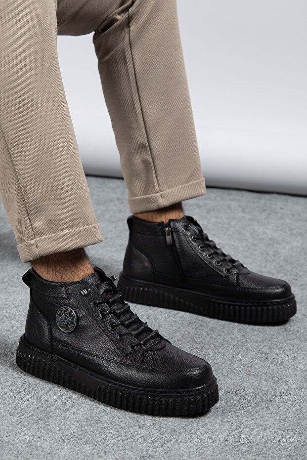 Black Daily Waterproof Stitched Guaranteed Premium Durable Non-Slip Rubber Sole Men's Boots