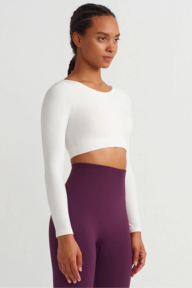 Crop cu brățări și căptușeală, culoare ecru - 4