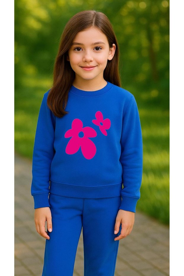 Team Sweatshirt Pink Leaf Printed Girls Boys Crew Neck3 4-5-6-7-8-9-10-11-12Years