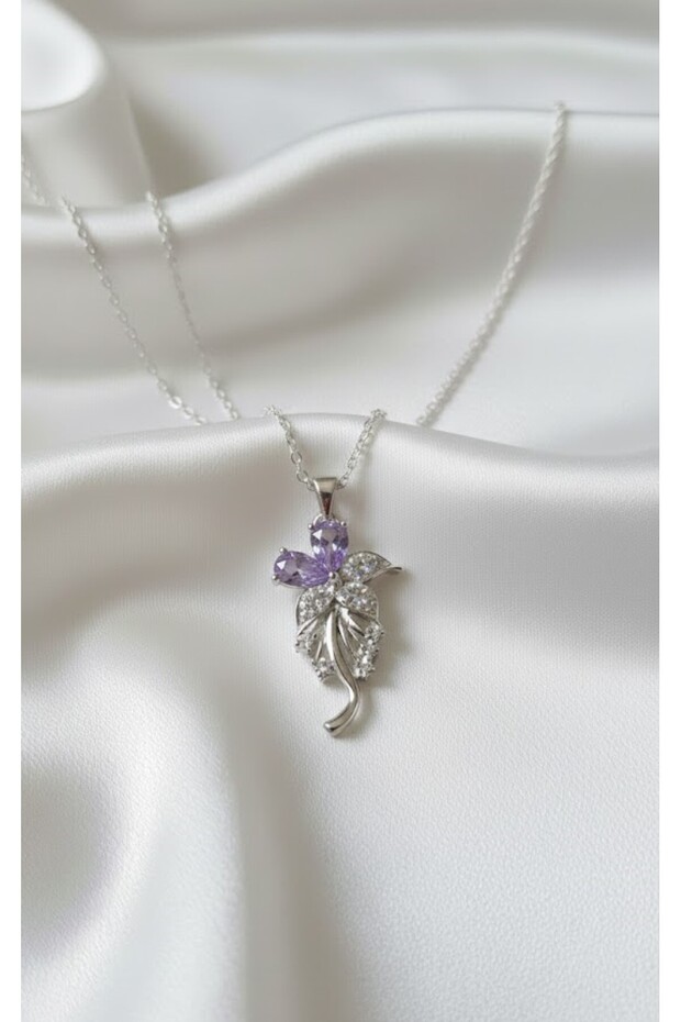 Silver Color Zircon Stone Purple Flower Magic Necklace